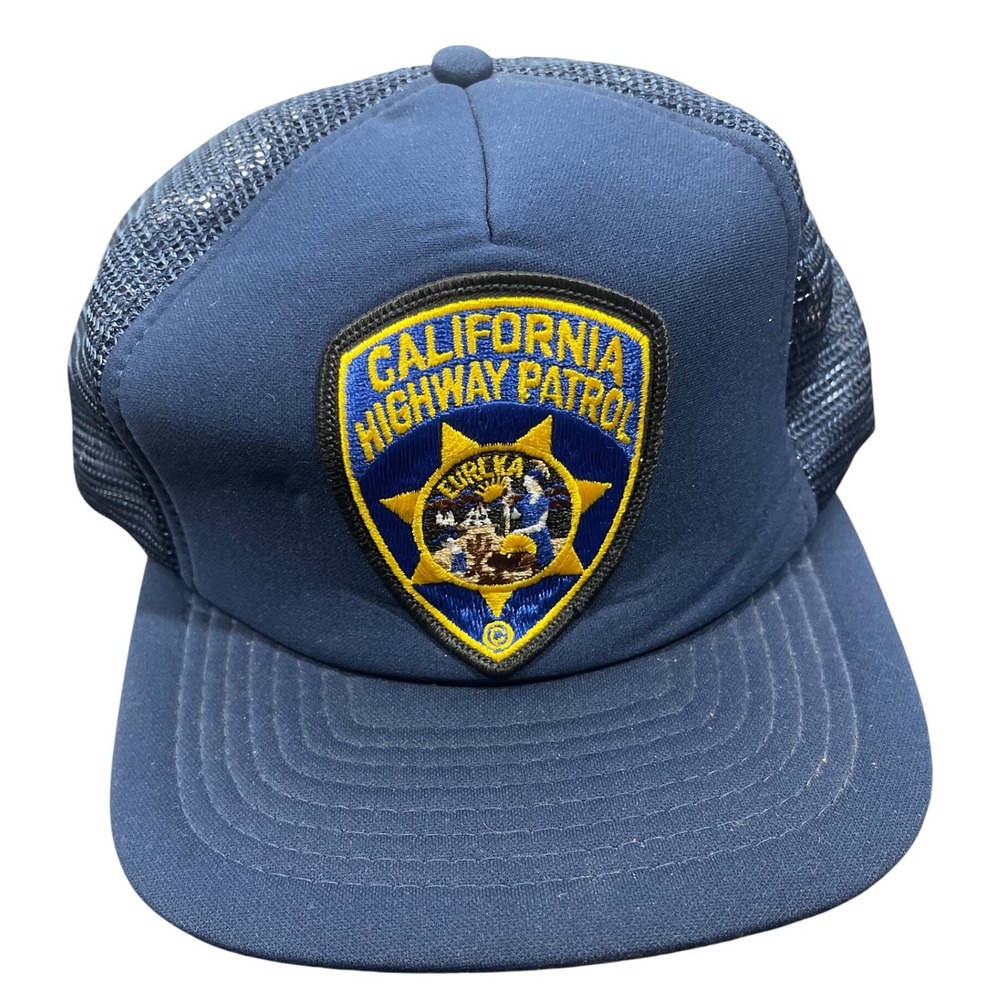Vintage CHP Navy Blue Foam Mesh Trucker Hat Snapback Cap Made in Taiwan Large